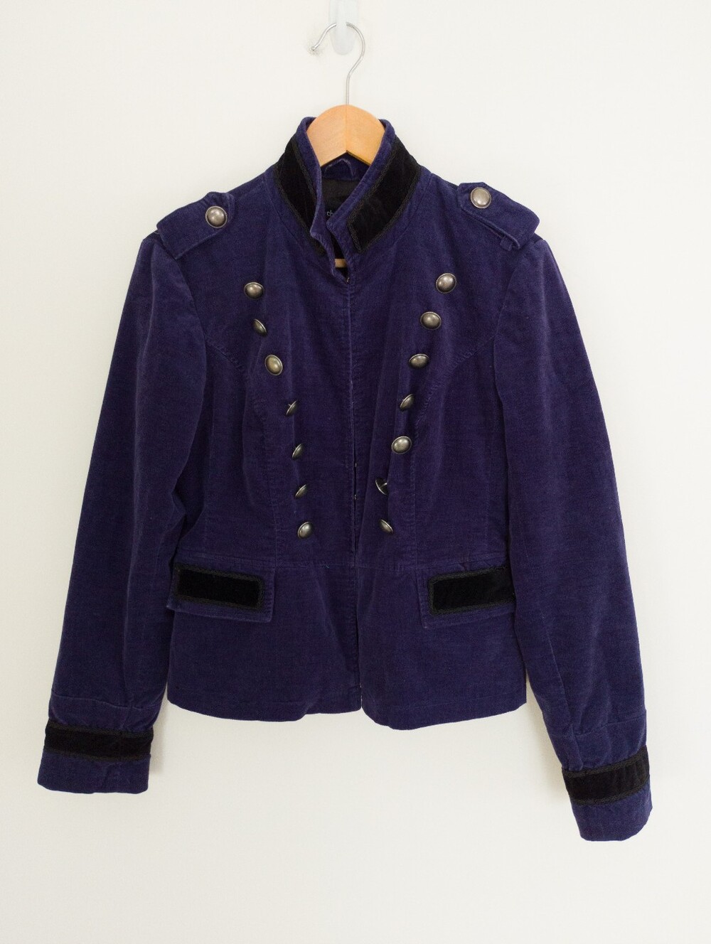 Le Chateau Velvet Military Band Jacket Purple Brass Buttons Size Medium